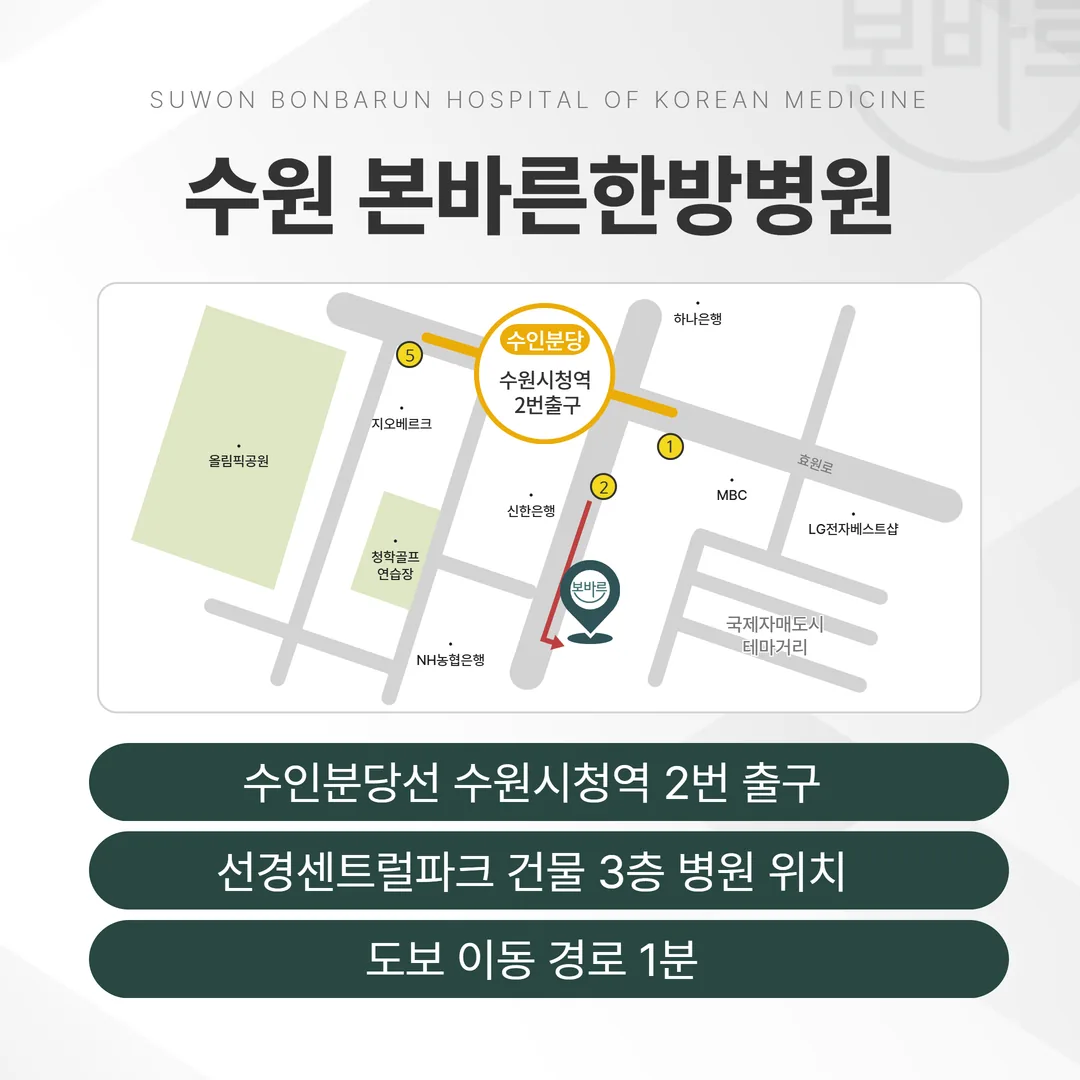 수원시청역 2번 출구에서 수원본바른한방병원 가는 길