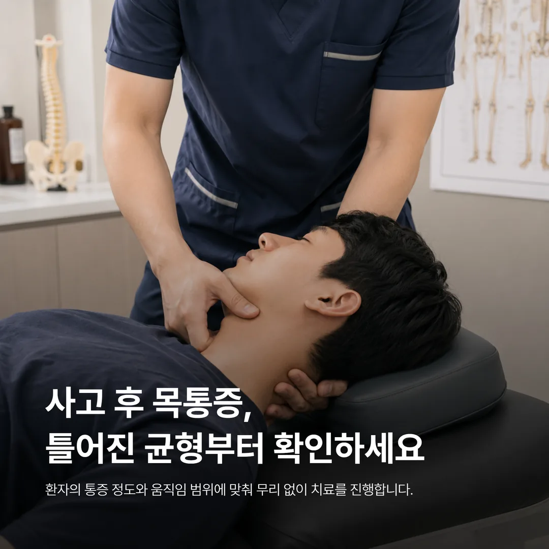 편타성 손상 치료를 위한 경추 추나요법 시행 모습