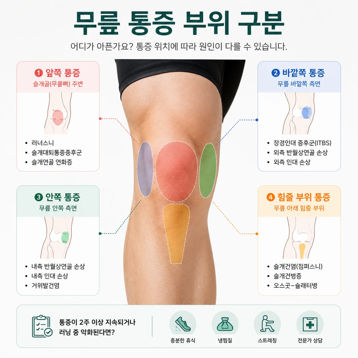 러닝 무릎통증 부위별 의심 질환 구분 안내 그림