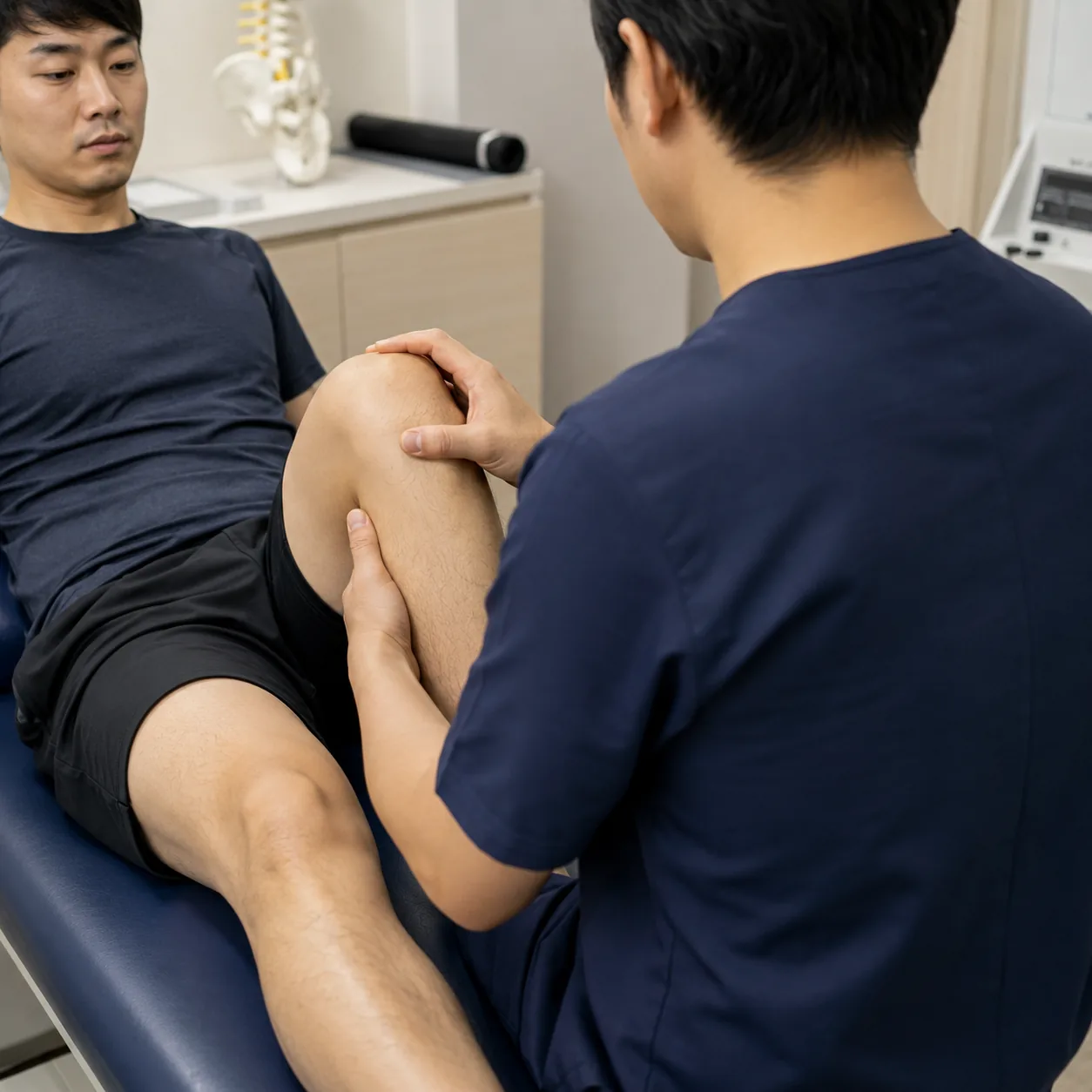 러닝 무릎통증 한방 재활 치료를 위한 추나요법 진료 장면