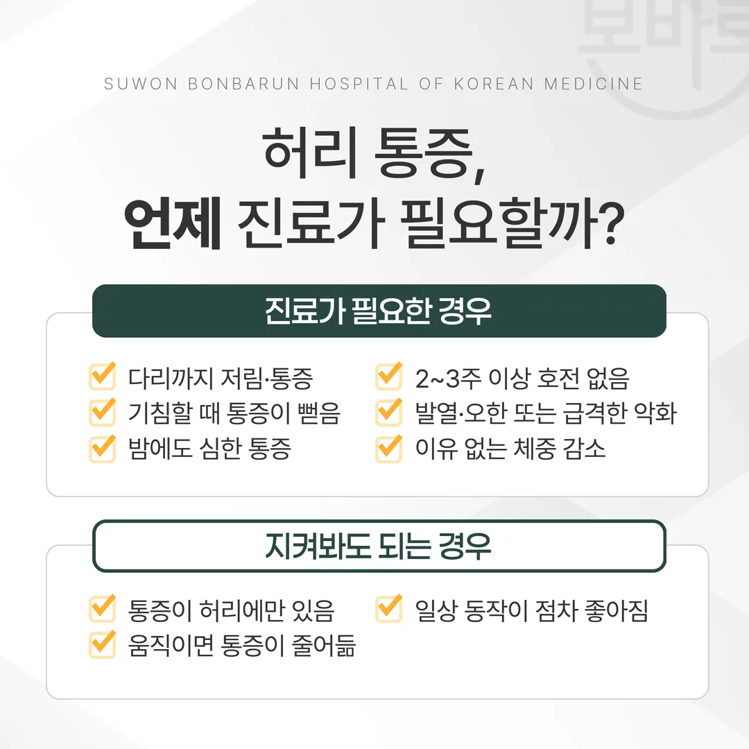 사고 전 허리 상태와 사고 후 안 되는 동작을 나누어 적은 기록