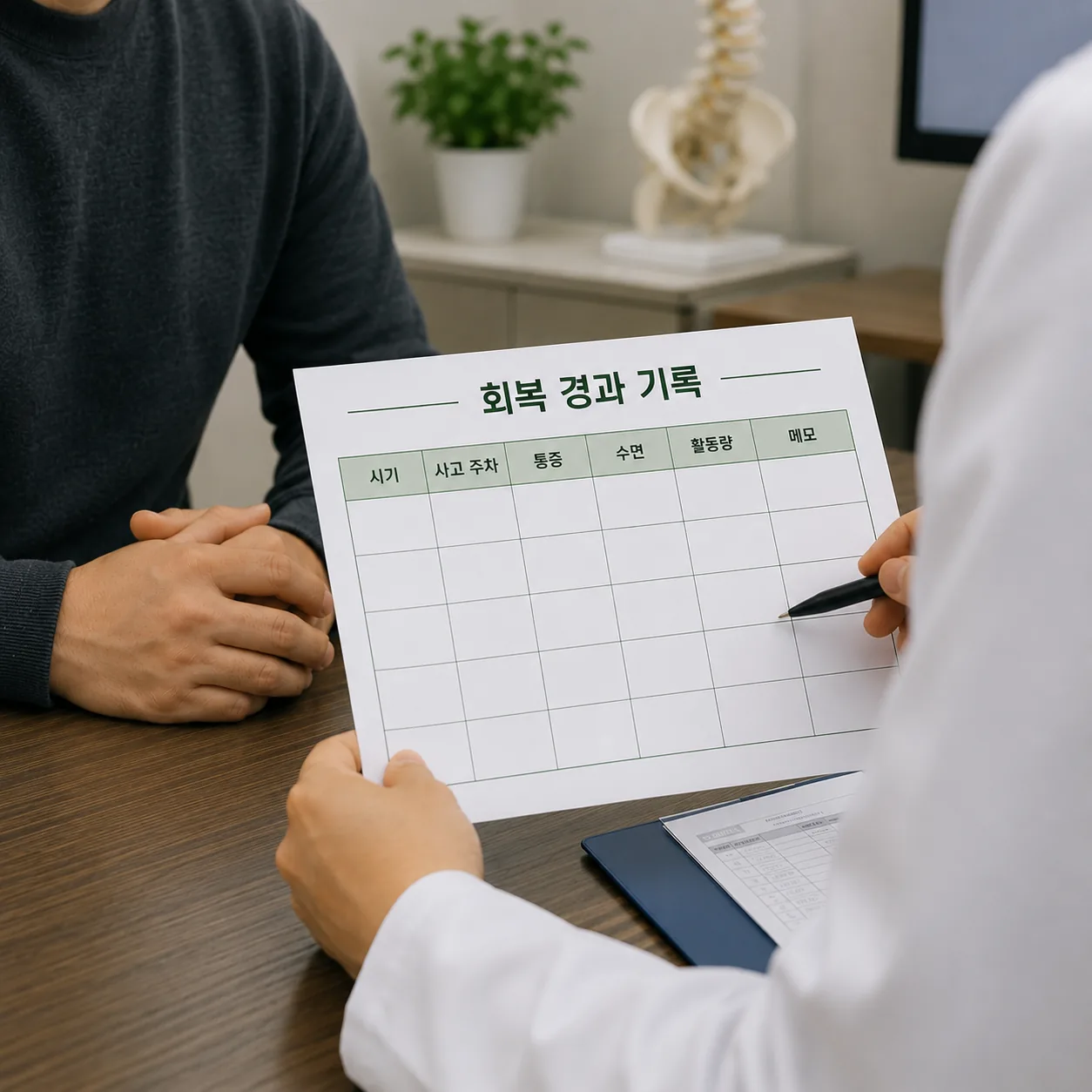 교통사고 회복 경과 기록을 확인하는 진료 상담