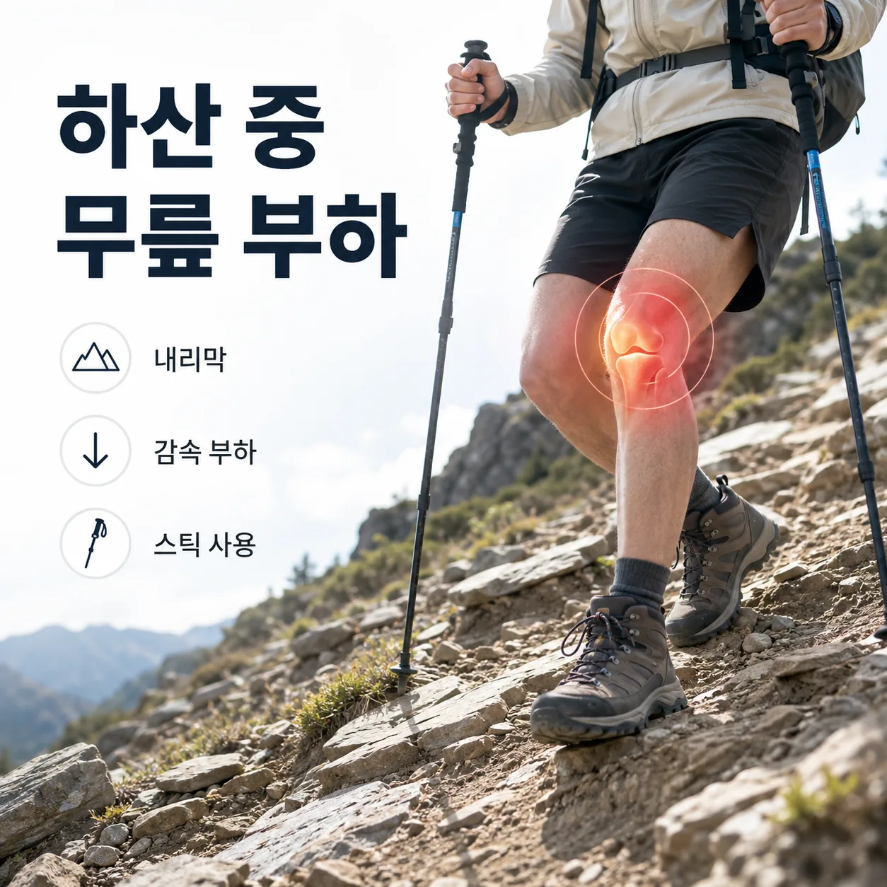 하산 중 무릎에 감속 부하가 실리는 자세