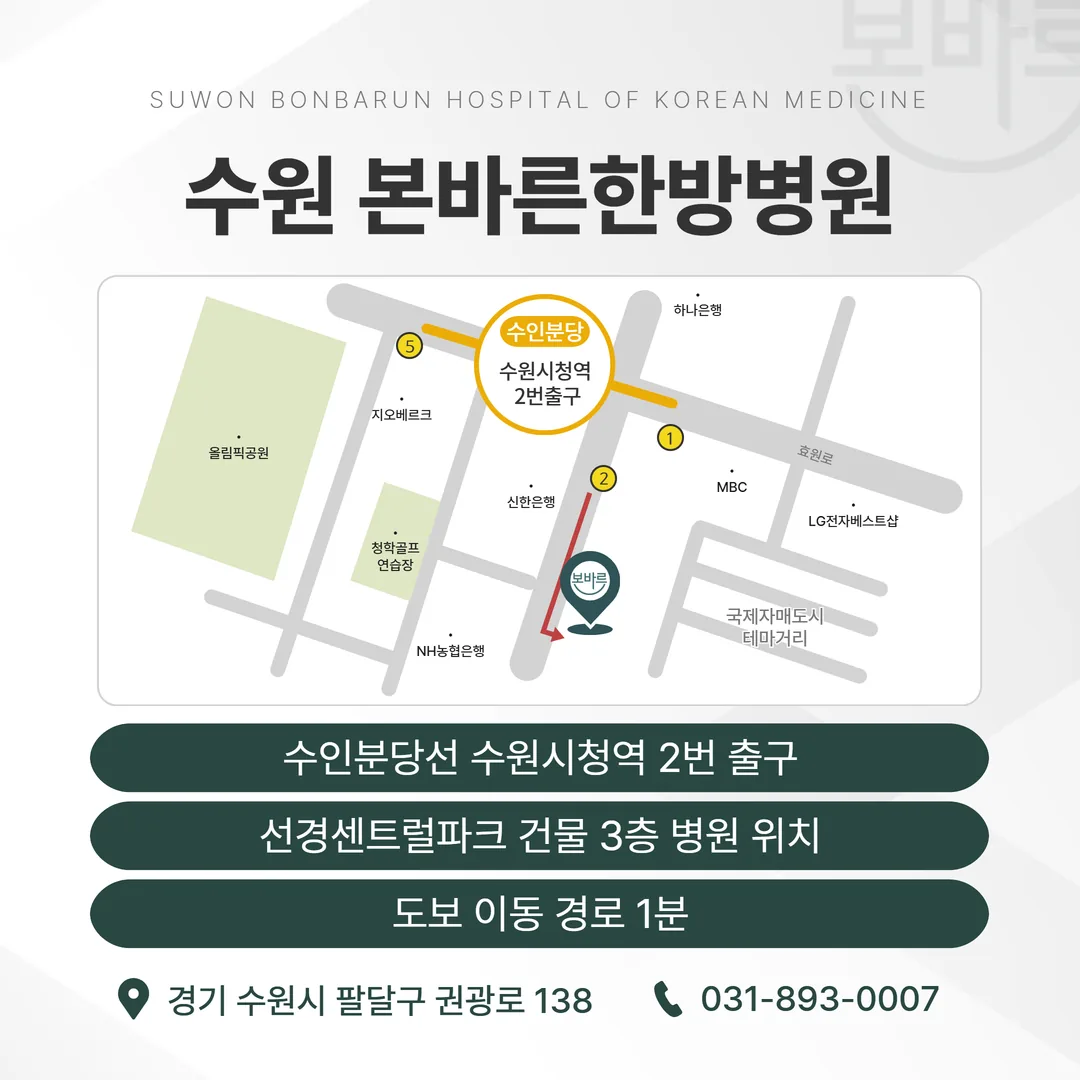 수원시청역 2번 출구에서 수원본바른한방병원까지 도보 1분 동선